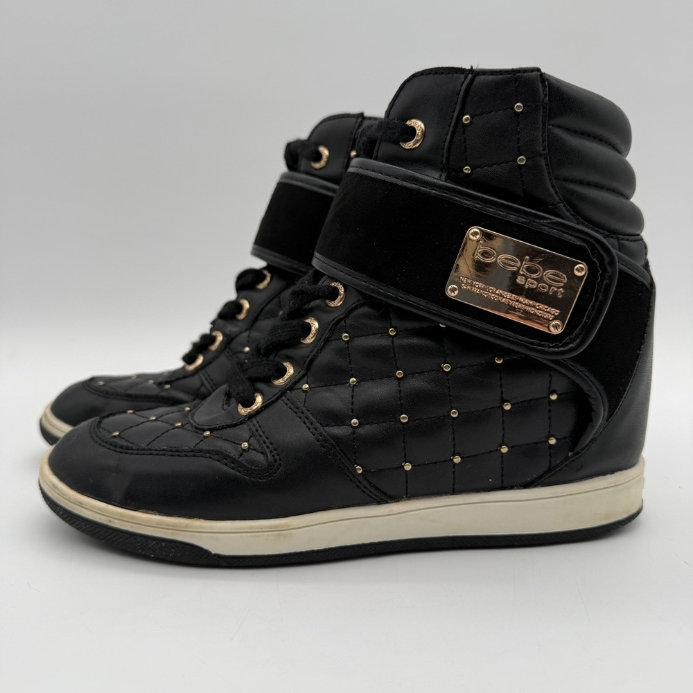 bebe Black Quilted High-Top Sneakers with Hidden Wedge Sz 7 - Picture 3 of 13